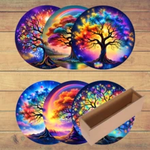6pcs Life Tree Pattern Coaster Set, Tea Cup Mats, Water Cup Mats, Wine Glass Mats, Coffee Cup Mats, Round Absorbent Silica Gel Coasters, Home Decor, Party & Tableware Gift Set, Suitable For All Seasons - Multicolor - View 14