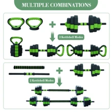 Einstellbares Kurzhantel-Set mit rutschfestem Griff, 4-in-1 verstellbare Gewichte, verwendbar als Langhantel, Kettlebells, Liegestützständer, Fitnessübungen für Frauen und Männer, Heimtraining 20 kg - Schwarz - Übersicht 5