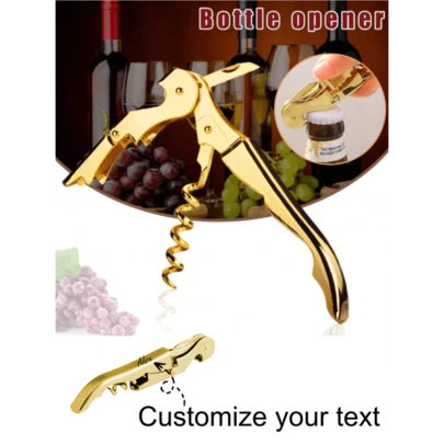 1pc/50pcs 24K Gold Plated Customized Dual Hinge Spiral Bottle Opener & Foil Cutter, Bartender Opener, 4.75 Inch, Great Christmas Holiday Gift