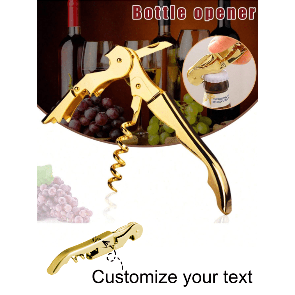 1pc/50pcs 24K Gold Plated Customized Dual Hinge Spiral Bottle Opener & Foil Cutter, Bartender Opener, 4.75 Inch, Great Christmas Holiday Gift