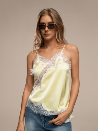 HZXVIC Women's New Solid Color Lace Patchwork Sexy Minimalist Asymmetric Vacation Blouse