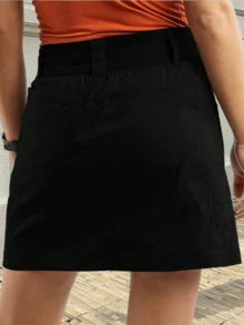 Women's Casual Mid Rise Golf Hiking Skorts Athletic Running Relaxed Fit Tennis Skirts With Shorts Pockets - 黑色 - 查看 3