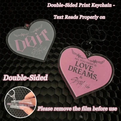 Straykid/Kpop/STAY/Skz/Doit Keychain, Letter Pink Keychain, Heart Keychain, Double-Sided Acrylic Keychain, Bag Charm, Denim Keychain, Water Bottle Charm, Party Favors, Christmas Gift, Birthday Gift