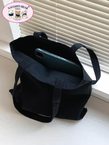 花卉图案购物袋双手柄 PreppySchool 包，返校背包，经典休闲，轻便，便携，适合少女、女大学生，非常适合返校、大学、初中、高中、开学第一天 - 黑色 - 查看 7