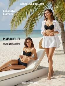 1/2 包 无肩带自粘式聚拢文胸，隐形露背芒果杯，低胸隐形文胸，适合搭配婚纱和晚礼服 - 彩色 - 查看 4