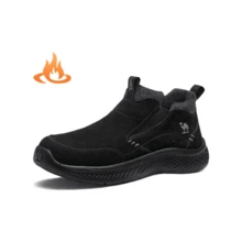 CAMEL CROWN Mid-High Top Men's Winter Soft And Elastic Non-Slip Casual Walking Shoes With Fleece Lining And Thick Cotton Padding
