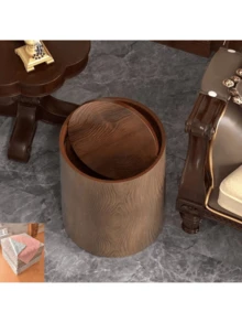 1个极简木纹垃圾桶，纤薄节省空间设计，可拆卸除臭盖，耐热表面，现代时尚，适用于客厅/浴室/卧室/办公室/宿舍，公寓收纳必备，小型垃圾桶，废纸篓，办公装饰，节省空间方案，家居收纳必备 - 彩色 - 查看 6