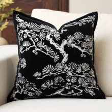 1件装奢华装饰枕套，雪尼尔质感绿色植物抽象叶子方形沙发靠垫套，适用于沙发、客厅、卧室、农舍，也可作为礼物，四季皆宜。 - 黑色 - 查看 16