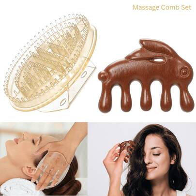 Meridian Massage Brush & Rabbit Design Head Scalp Comb Set | Full Body & Head Relaxation Kit | For Office Workers Home Gym Self-Care,Complete Relaxation Kit For Body And Head, Ideal Gift For Family
