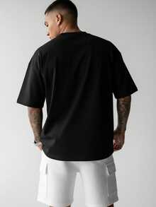 GRDR 1pc Men's Summer Lightweight Cotton New York 1907 Numeric Print Loose Casual T-Shirt - Black - View 2