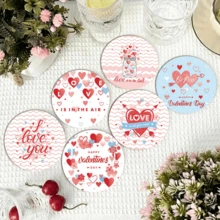 A Set Of Valentine's Day Themed Coasters With Heart, Arrow, And Glass Bottle Decorations - The Classic Valentine's Elements. Accompanied By Romantic Text Like "LOVE", "I Love You", And "HAPPY Valentine's Day", In A Sweet And Hand-Drawn Cartoon Style With A Pink And Blue Color Scheme To Convey The Loving Atmosphere Of Valentine's Day. - Wooden Board-circle Coaster - View 1