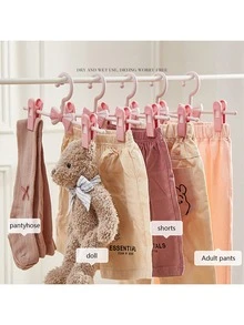 New Adjustable Non-Slip Children's Pants Hanger, Seamless Expandable Clothes Drying Rack, Household Baby Clothing Hanger, Popular Maternal & Child Supplies, Holiday Gift, Valentine's Day Heart-Shaped Gift - Pink - View 2