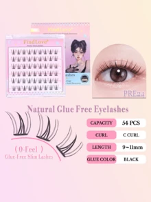 54 Büschel natürliche, klebstofffreie Wimpern, koreanischer Stil, kein Kleber erforderlich, C-Locken, klebstofffrei, 9-11 mm, selbstklebende, wiederverwendbare, langanhaltend, japanische Make-up, natürliches Aussehen, Wimpernverlängerungen, Geschenk für Frauen & Mädchen Make-up Tools - C - Übersicht 7
