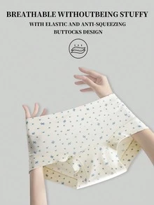 5pcs/Pack Women's Cotton Panties With Floral, Bow, Cute Design, Mid-Waist, Full Coverage, Seamless - Multicolor - View 9