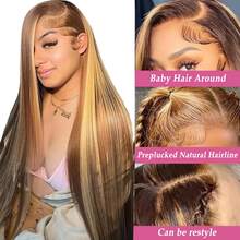 34 Inch 200% Density Straight Real Hair Lace Front Wigs With Natural Hairline - 5*5 13*4 Ear To Ear Straight Pre Plucked Pre Bleached HD Transparent Lace Frontal Wigs Glueless - Ombre Honey Blonde Highlight P4/27 Color - Wear And Go Pre Cutting Pre Ironing Pre Pulling Brazilian Virgin No Glue Needed No Skills Lace Closure Wigs Frontal Glueless - Blended Frontal Human Hair Wigs Glueless Weaves Wigs For Women Daily Use - S4/27 - View 4