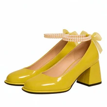 Women's High Heels, Round Toe, Chunky Heel, Single-Strap Buckle, Bow At The Back, Solid Color Design, Simple Style, Elegant And Unique, Suitable For Attending Parties And Banquets, Daily Commuting, And Pairing With Skirts. - màu xanh lá - Xem 5