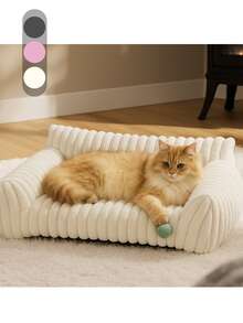 1pc LANGXINGCS Pet Bed, Soft & Cozy Rabbit Fur Cat Sofa, Striped Elegant Dog Bed, Non-Slip Bottom With Zipper Removable Cat Bed, Suitable For Medium/Small Cats And Small Dogs - Multicolor - View 2