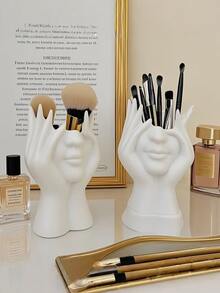 Moderne Kunst Frauengesicht Vase, weiße Aufbewahrungsflasche Dekoration, zeitgenössische Kunst dekorative Aufbewahrungsflasche Mittelstück, geeignet für minimalistische Schreibtische, Wohnzimmer, Büro, Schlafzimmer und andere Räume, moderne Heimdekoration, Mittelstück, kann Kosmetika, Makeup-Pinsel, Tischdekoration, Muttertagsgeschenk, Abschlussgeschenk, Hochzeitsdekoration, Makeup-Raum-Dekoration, Makeup-Tasche, Reiseessentials aufbewahren - Verschiedenfarbig - Übersicht 5