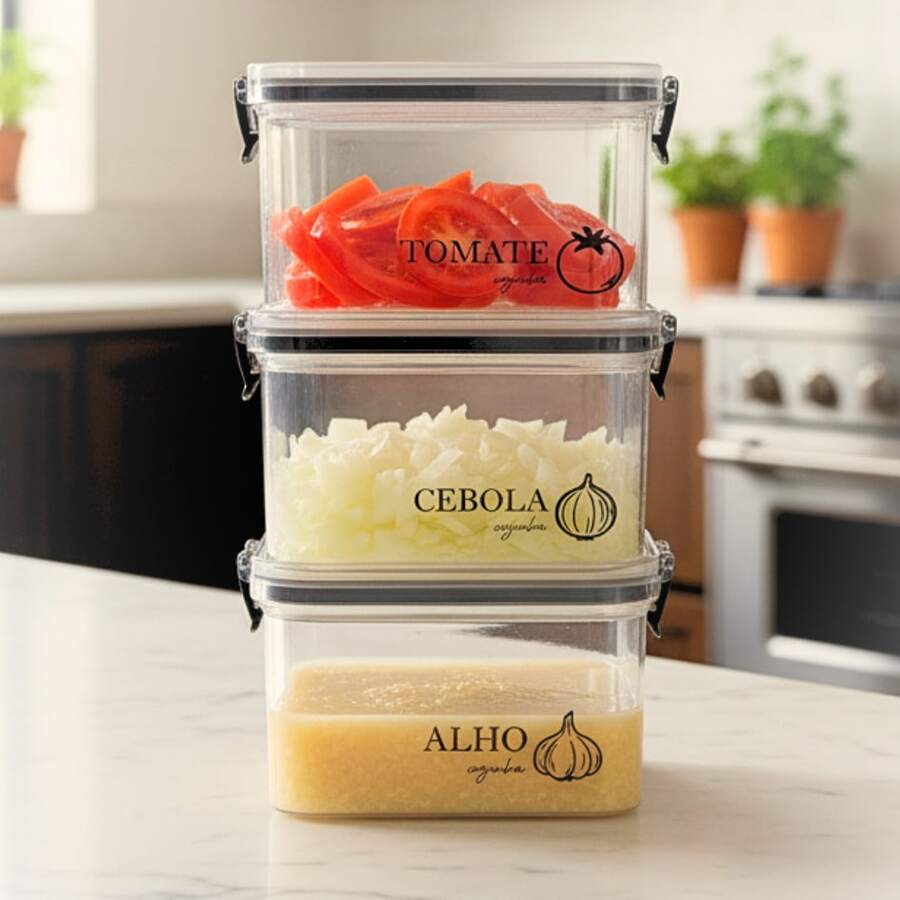 Garlic And Onion Container 460ml Multipurpose Jar With Airtight Seal And Click Closure | Food Storage Container + Variations - 大蒜+洋蔥+番茄 - 查看 1