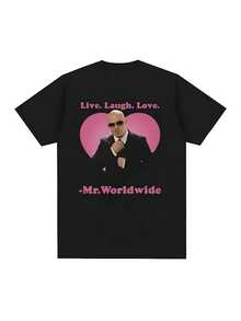 Live Laugh Love Mr. Worldwide Pitbull Graphic T-Shirt Women's Hip Hop Retro Fashion T-Shirt Unisex 1 Large T-Shirt Fashion.. - Black - View 1