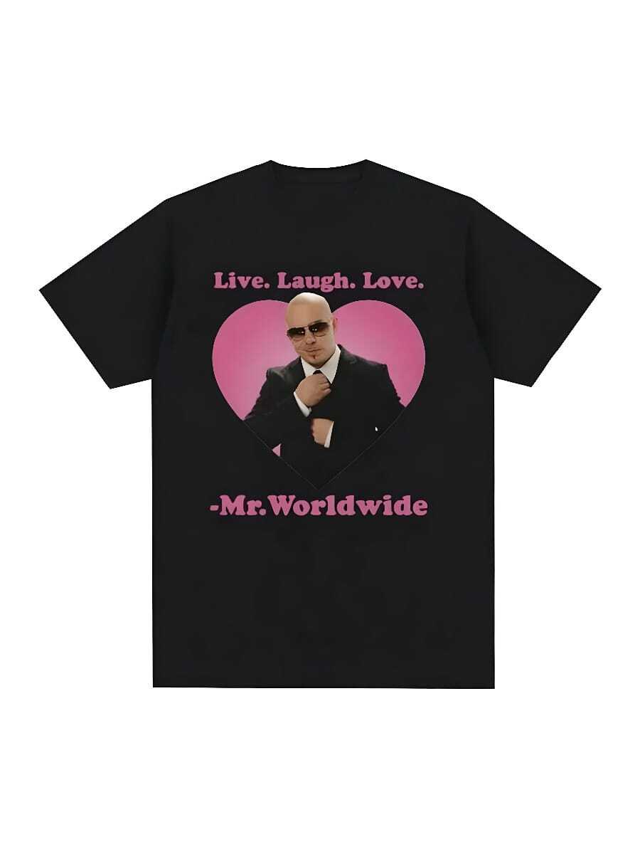 Live Laugh Love Mr. Worldwide Pitbull Graphic T-Shirt Women's Hip Hop Retro Fashion T-Shirt Unisex 1 Large T-Shirt Fashion.. - Black - View 1