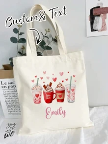 Customizable Shoulder Bag, Heart-Shaped Coffee Pattern Valentine's Day Handbag, A Gift Of Love. Customizable Shoulder Bag - Multicolor - View 6