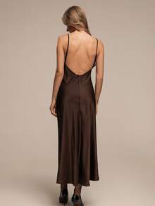 HZXVIC Women's New Solid Color Sexy Elegant Long Dress Summer - Coffee Brown - View 2