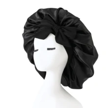 This Luxurious Satin Sleep Cap Features An Adjustable Bow Tie Design, Perfectly Suitable For Natural Long Hair, Curly Hair, And Braided Hairstyles. Available In Multiple Colors, It Is A Must-Have For Nighttime Hair Care, Soft And Comfortable, Caring For Healthy Hair. - Beige Butterfly - View 9