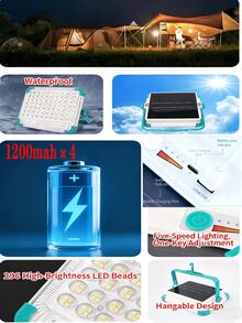 1pc 296 LED Portable Solar Camping Light, 5 Brightness Levels, Rechargeable, Suitable For Hiking, Fishing, Night Market And Other Outdoor Activities & Emergencies - Mint Green - View 10