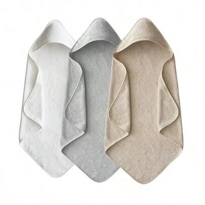 1pc Plain Baby Hooded Bath Towel, Children Coral Fleece Cloak Bathrobe, Soft Wrap Blanket For Infant Bathing, Beach, All Seasons