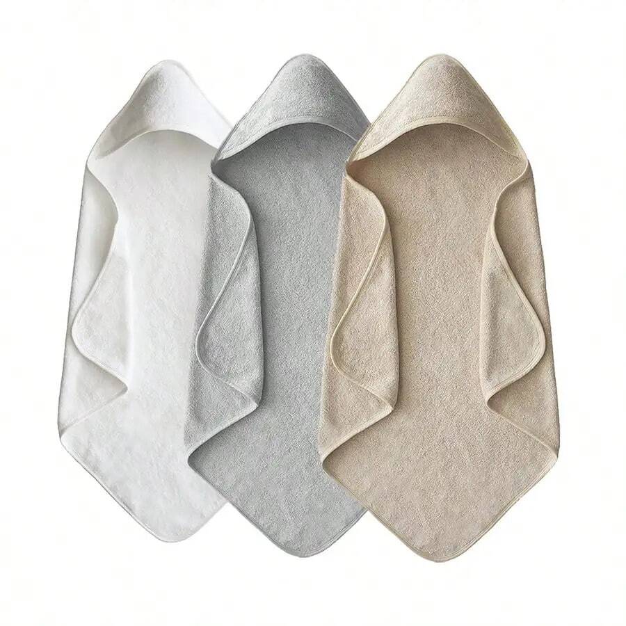 1 pieza Toalla de baño con capucha para bebé lisa, Bata de baño de felpa de coral para niños, Manta suave para envolver para el baño de bebés, playa, todas las estaciones - Multicolor - Ver 1