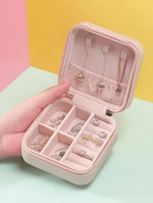 1pc Jewelry Storage Box, Small PU Leather Travel Jewelry Organizer Box, Double Layer Portable Mini Jewelry Display Storage Box, Wedding Jewelry Box, Can Store Earrings, Rings, Necklaces, Bracelets, Nail Art Decorations,Room Decor - Multicolor - View 5
