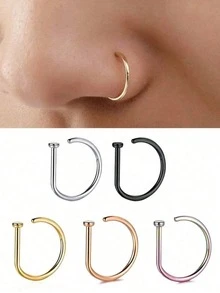 5-Piece Set Of Men's And Women's Fashionable 14K Gold-Plated D-Shaped Punk Style Non Perforated Nose Clip Stainless Steel Non Perforated Nose Ring Suitable For Teenagers To Wear - 5 cái/bộ - Xem 1