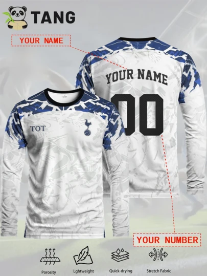 Customized Men's Football Long Sleeve Top, Personalized With Name & Number, Comfortable Round Neck Long Sleeve Sports Sweatshirt For Football Training, Casual Wear, And Gift