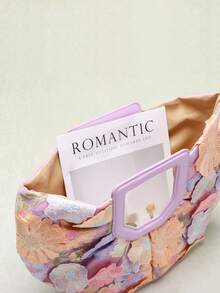 1个彩色花卉装饰网纱刺绣贴花扇形大号手提包，亚麻底，优雅的夏季海滩度假风格，适合搭配长裙（花卉图案随机发送） - 淡紫色 - 查看 10