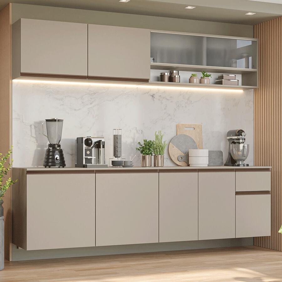 Cocina Integral Completa Modular Madesa Nice 240cm Crema 05 - Beis - Ver 1