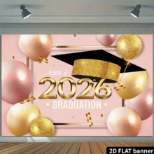 2D平面单件装2026毕业派对横幅，大型教室背景，采用彩色气球纸和毕业证书设计，耐用抗紫外线印刷墙面装饰，适合室内使用 - 彩色 - 查看 5