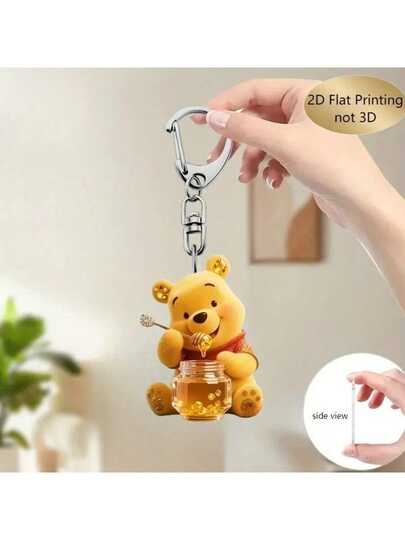Disney 2D Platt Nyckelring "Nalle Puh och Honung" | Söt och varm accessoar, Tillverkad av slitstarkt akrylmaterial, Officiellt Licensierad Juldekoration, Lämplig för bil, väska etc. Julklapp. 2D Platt Rosa Alla hjärtans dag-nyckelring, Ramadan-present