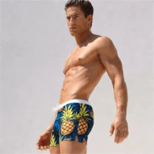 Men's Casual Fashionable Tropical Pineapple Print Drawstring Swim Trunks - Drawstring Beach Shorts, Suitable For Beach, Pool And Holiday Occasions - Multicolor - View 5