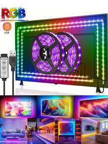 1m/40m LED Strip Lights, 3-Key Controller RGB Decorative Lighting, USB Powered For TV Backlight, Home Decor, Living Room, Bedroom, Party, Halloween, Christmas, Birthday Gift - 亮光 - 查看 4