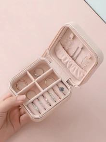1pc Jewelry Storage Box, Small PU Leather Travel Jewelry Organizer Box, Double Layer Portable Mini Jewelry Display Storage Box, Wedding Jewelry Box, Can Store Earrings, Rings, Necklaces, Bracelets, Nail Art Decorations,Room Decor - Multicolor - View 8