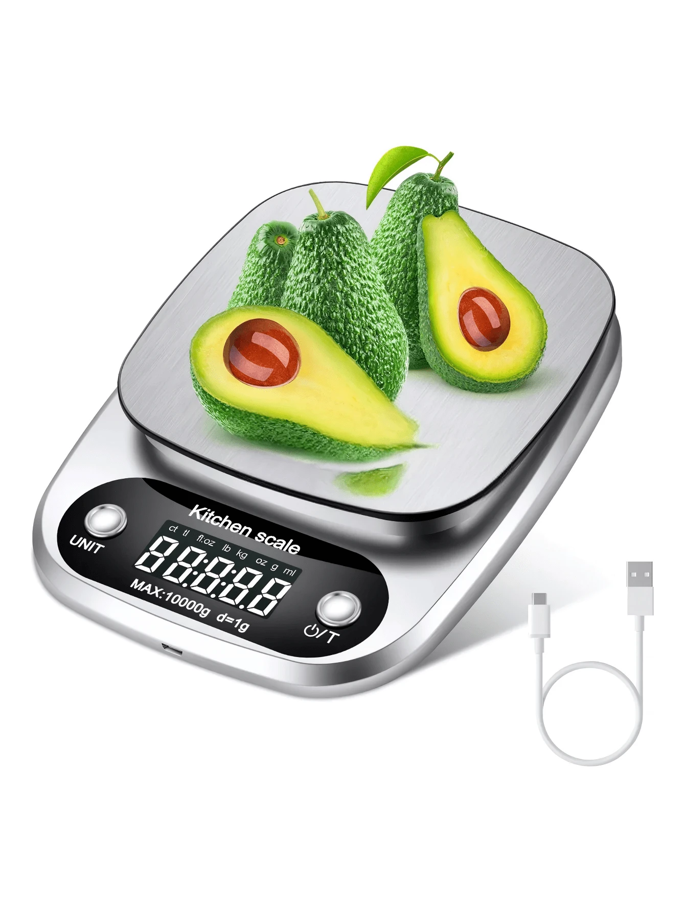 Báscula electrónica recargable de alta precisión con una exactitud de 1 gramo/10 kilogramos. - Plateado - Ver 1