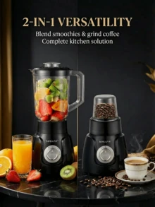 SOKANY SK-185 Multi-Function Mixer 2-In-1 Food Processor, Equipped With 500W High Power, 1500ML Large Capacity, Equipped With Coffee/Spice Grinder, Stainless Steel Blade, Multi-Function For Minced Meat And Vegetable Juice, Grinding Beans, Convenient And Practical Family Kitchen Use, Processing Various Ingredients, Is The Perfect Gift For Valentine's Day, Thanksgiving, Christmas And Other Festivals