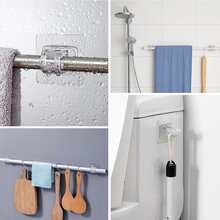 Drill-Free, Traceless, Self-Adhesive, Adjustable Curtain Rod Bracket Clips And Hooks; Adjustable Wall Hooks; Adhesive Hooks For Home Storage; Retractable Towel Rack Holder; Easy To Install And Stable; Practical Hooks Suitable For Home Decoration; Suitable For Kitchens, Bathrooms, Bedrooms, And Living Rooms; Also A Practical Small Item For Various Occasions And Scenarios. - Multicolor - View 3