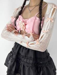 1pc Pink Lace Butterfly Shawl Sleeve, Suitable For Party And Wedding - Pink - View 3