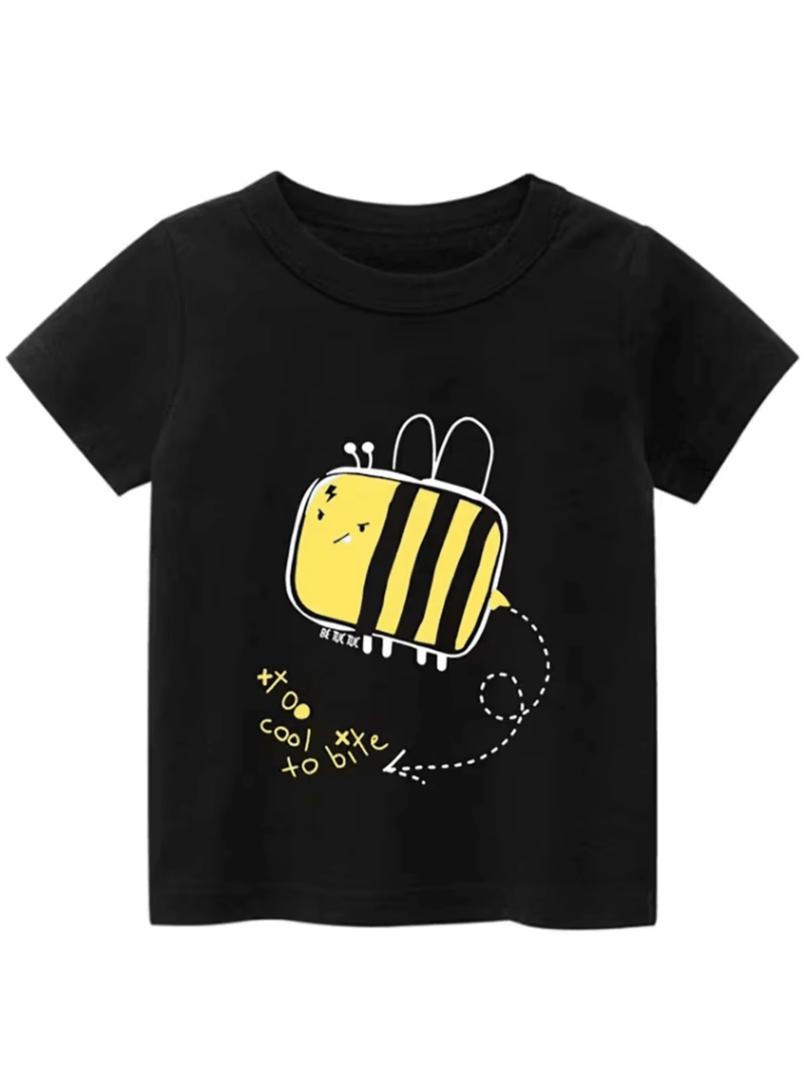 Abeja divertida con antenas y rayas que transmite energía alegre y simpatía para días activos camiseta 100% algodón ropa para niños - Negro - Ver 1