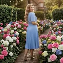 Fabric: Dune Casual Party Elegant Boho Conservative/Modest Pleated Fabric Ruffled Hem Faux Buttons Dresses Elegant And Casual Homecoming Birthday Party Daily Holidays All Seasons - 嬰兒藍 - 查看 2