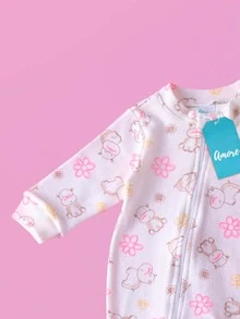 Set Of 4 Assorted Printed Jumpsuits With Footies - Sundine Girl - 彩色 - 查看 3