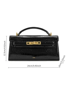 Bolso de mano con estampado de cocodrilo, diseño minimalista y elegante con asa superior y cierre de giro, interior espacioso adecuado para artículos esenciales diarios como lápiz labial, llaves, cosméticos, versátil para el trabajo, las compras, los viajes de negocios y talla grande - Negro - Ver 3