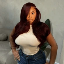 200% 32 34 Inches 99J Burgundy Colored Body Wave 13x4 HD Transparent Lace Frontal Wigs Human Hair Brazilian Pre Plucked With Baby Hair Wine Red 99J Colored Lace Front Wigs For Women - S99J - 查看 2